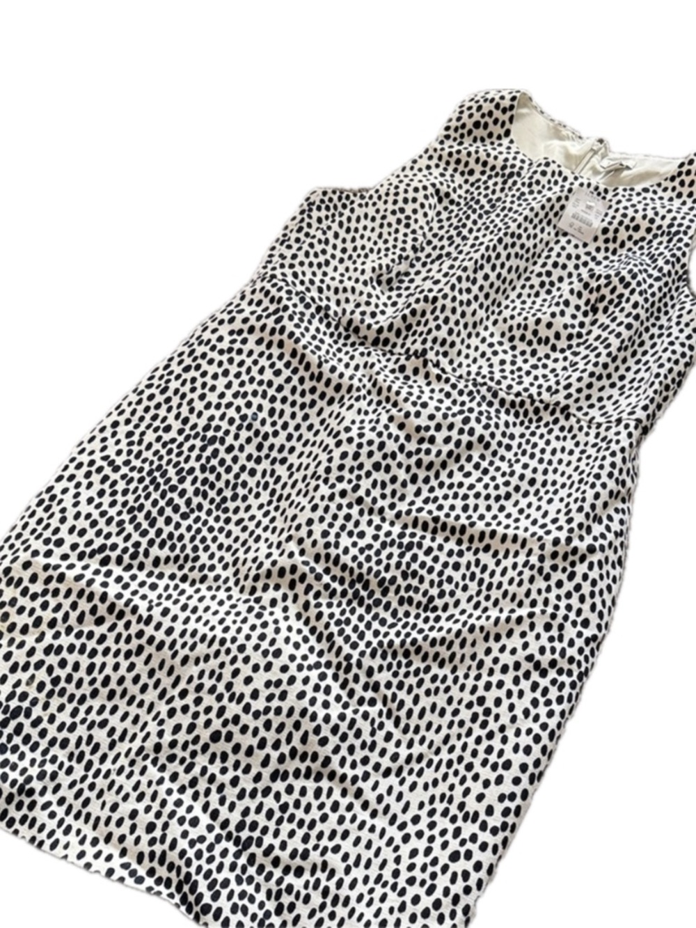 J. Crew Preppy Office White Dress with Black and Blue Spots, Size 14